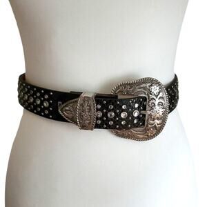 Ariat Black Leather Bling Belt 26/65 Crystal Reptile Print Tooled Buckle Western